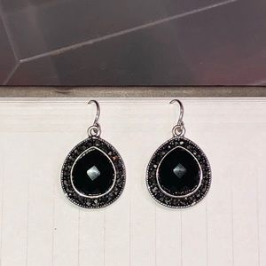 Black teardrop marcasite earrings NWT